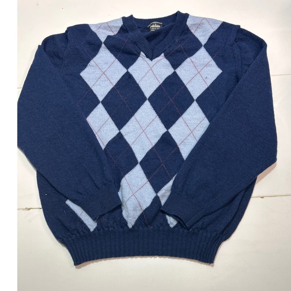 Vintage Style Neiman Marcus Italy Merino Wool Argyle Sweater Mens Large *READ* - Picture 1 of 9